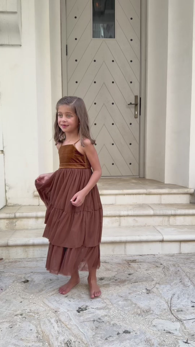 SS Girl's Dress Estelle Dress (velvet cocoa tulle)