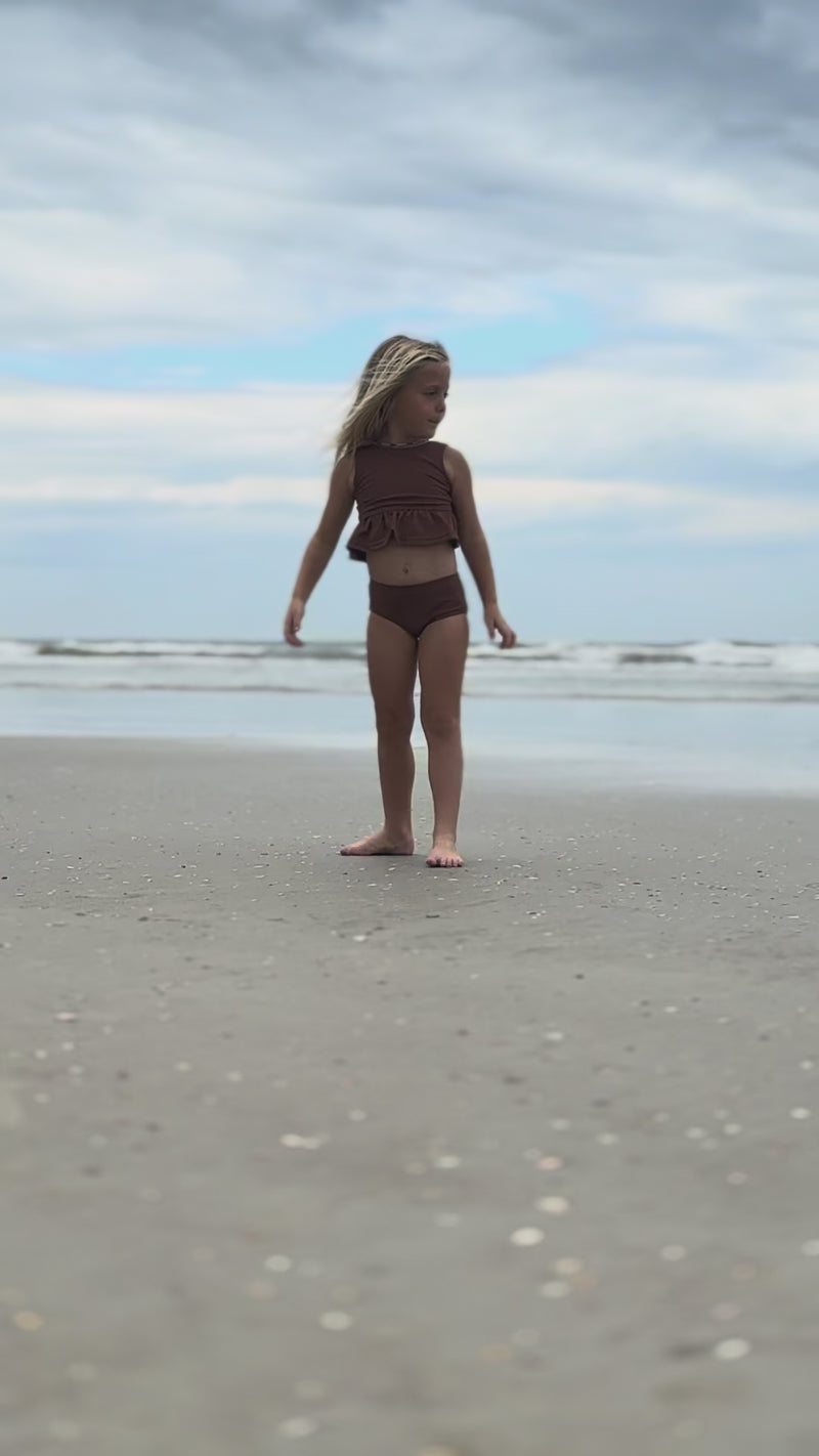 Flutter Tankini Set (cocoa ribbed) FINAL SALE