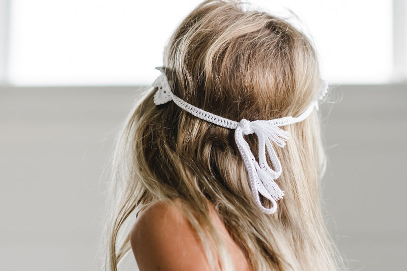 Braided Lace Hand-Crocheted Headband (white)