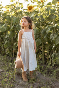 Riley Day Dress Linen (desert pinstripe linen)