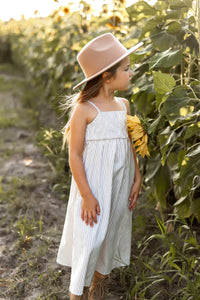 Riley Day Dress Linen (desert pinstripe linen)