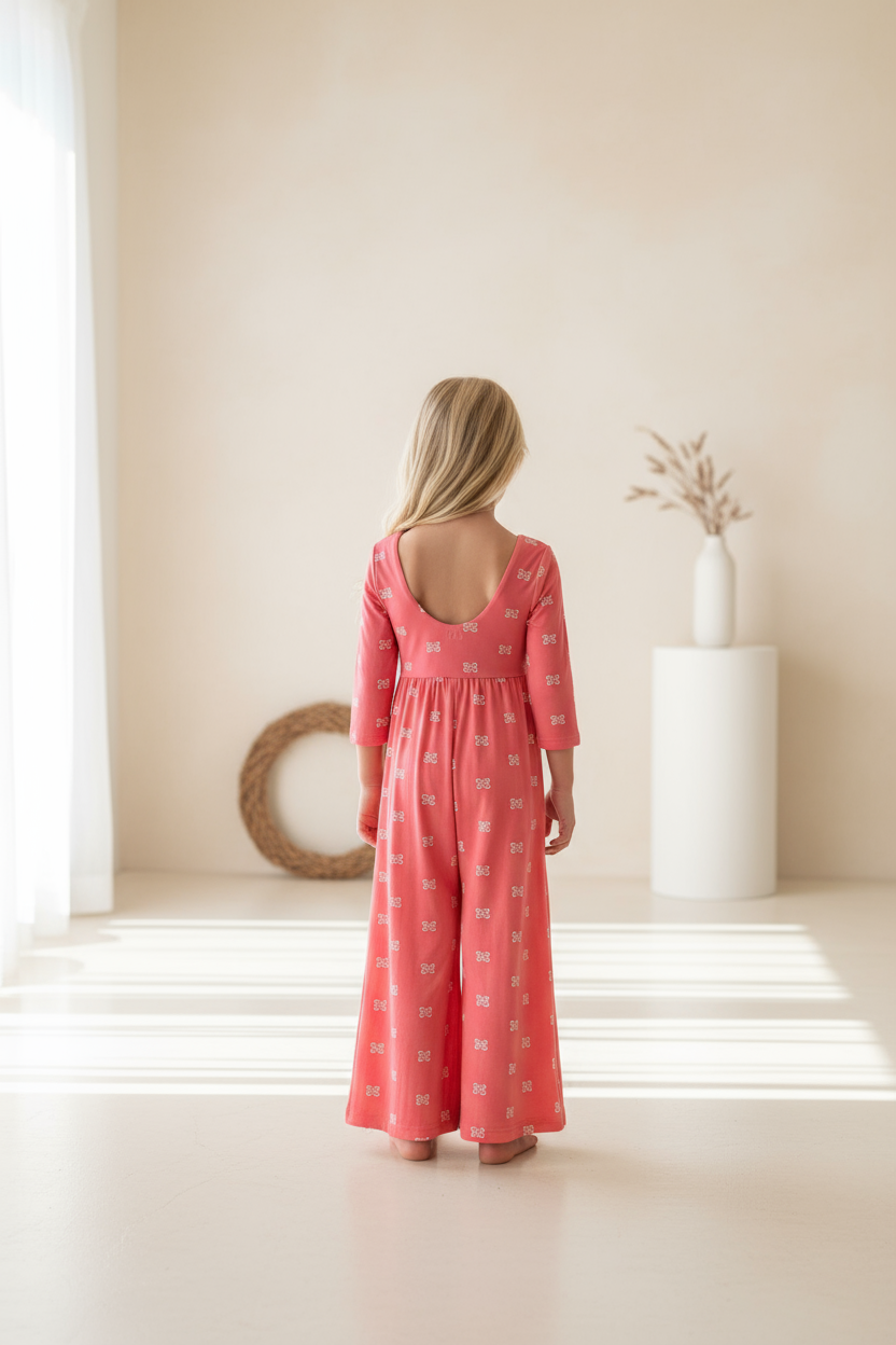 Rita Romper Pink Butterfly Studio Setting - Back View