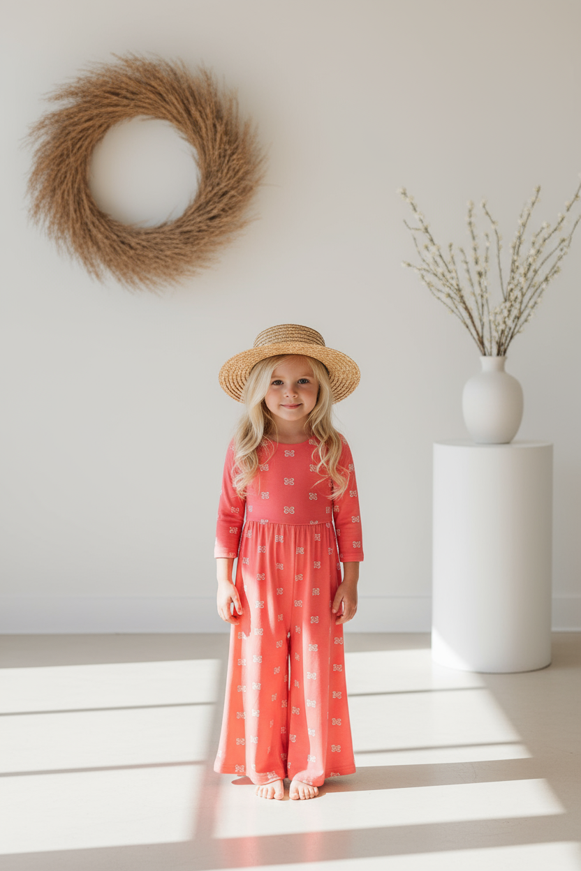 Rita Romper Pink Butterfly Studio Setting - Full Outfit Close