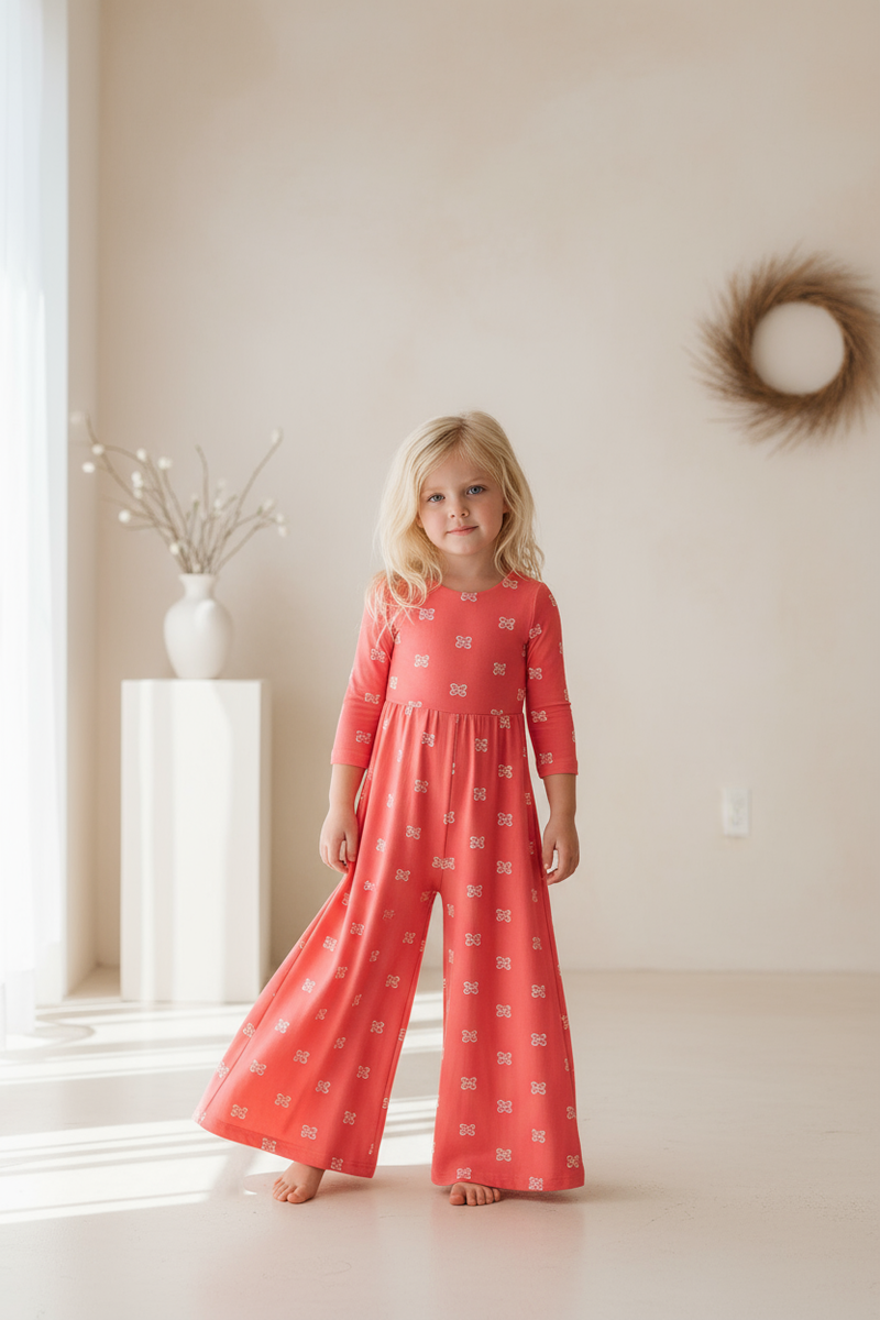 Rita Romper Pink Butterfly Studio Setting - Wider Legs