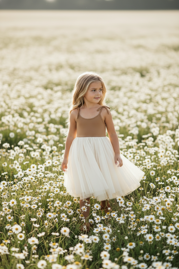 SS Girl's Dress Jodi Twirl (two-tone mocha tulle)
