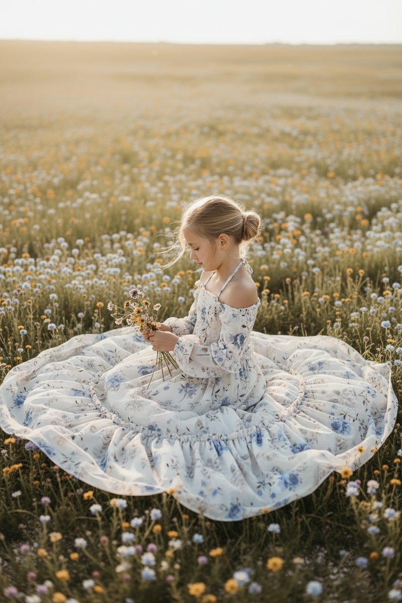 INDIE BLUE Dresses Pippa Maxi (floral blue chiffon)