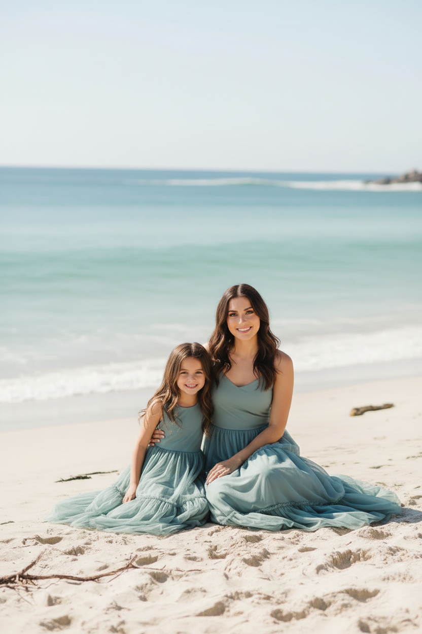Sitting together on beach