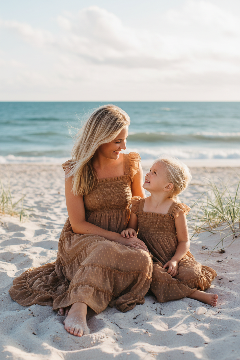 INDIE BLUE Dresses Pia Dress (mocha swiss dot)