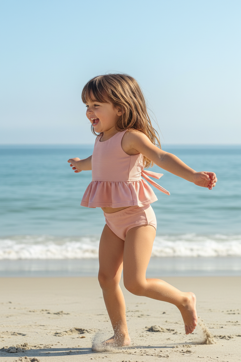 INDIE BLUE SWIM Flutter Tankini Set (soft pink ribbed)