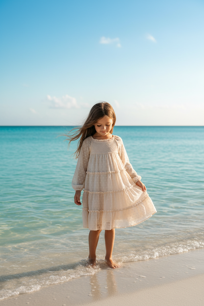 INDIE BLUE Dresses Nora Dress (natural swiss dot)