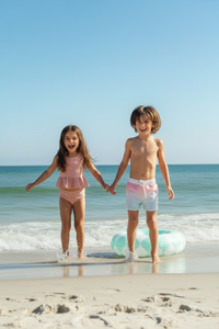 INDIE BLUE SWIM Flutter Tankini Set (soft pink ribbed)