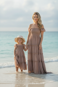 INDIE BLUE Dresses Marabella Dress (mocha swiss dot)