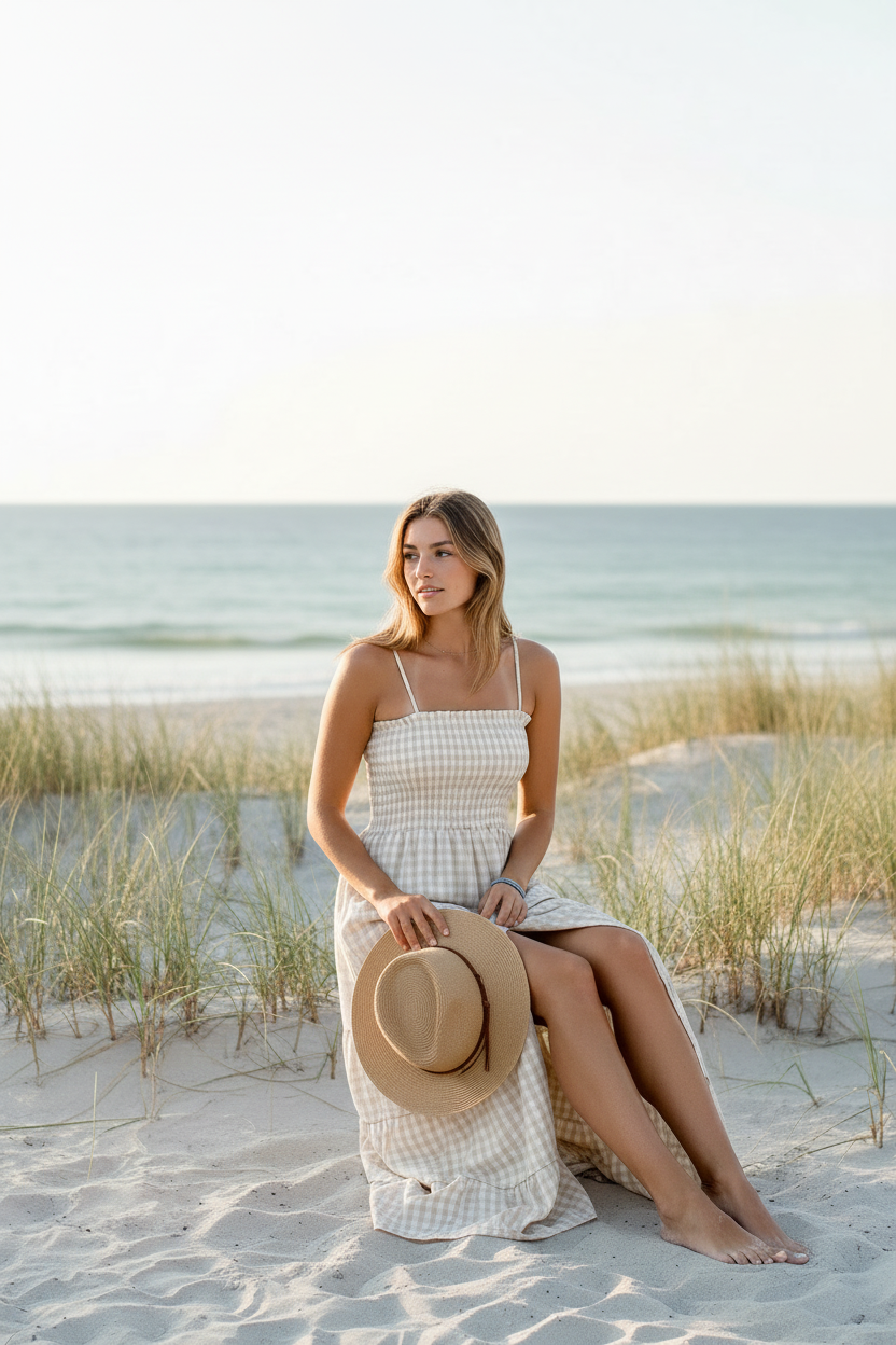 SS Women's Dress Women's Stella Maxi (tan gingham)