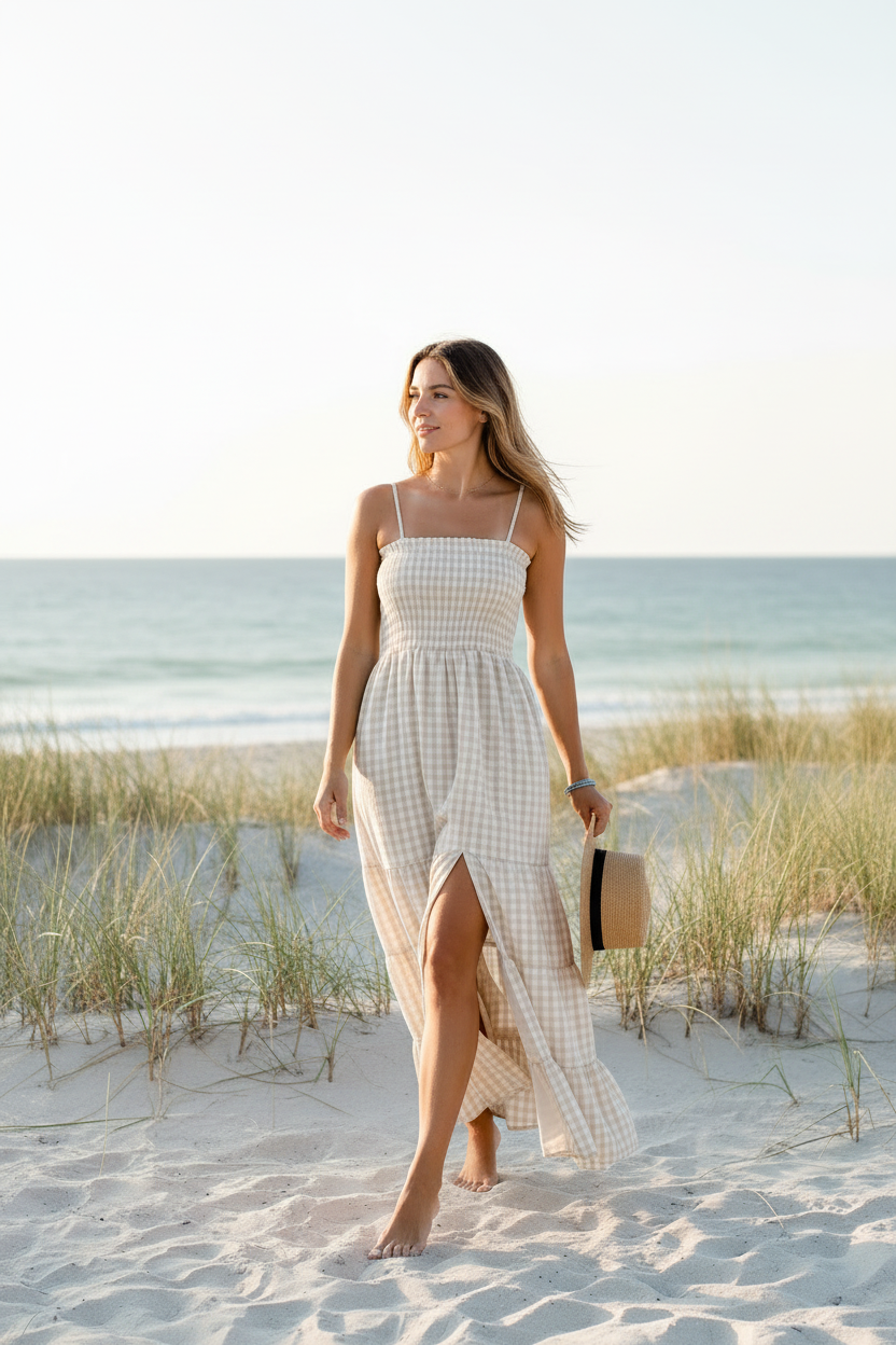 Women's Stella Maxi (tan gingham) L