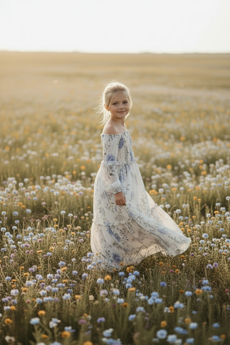 INDIE BLUE Dresses Pippa Maxi (floral blue chiffon)