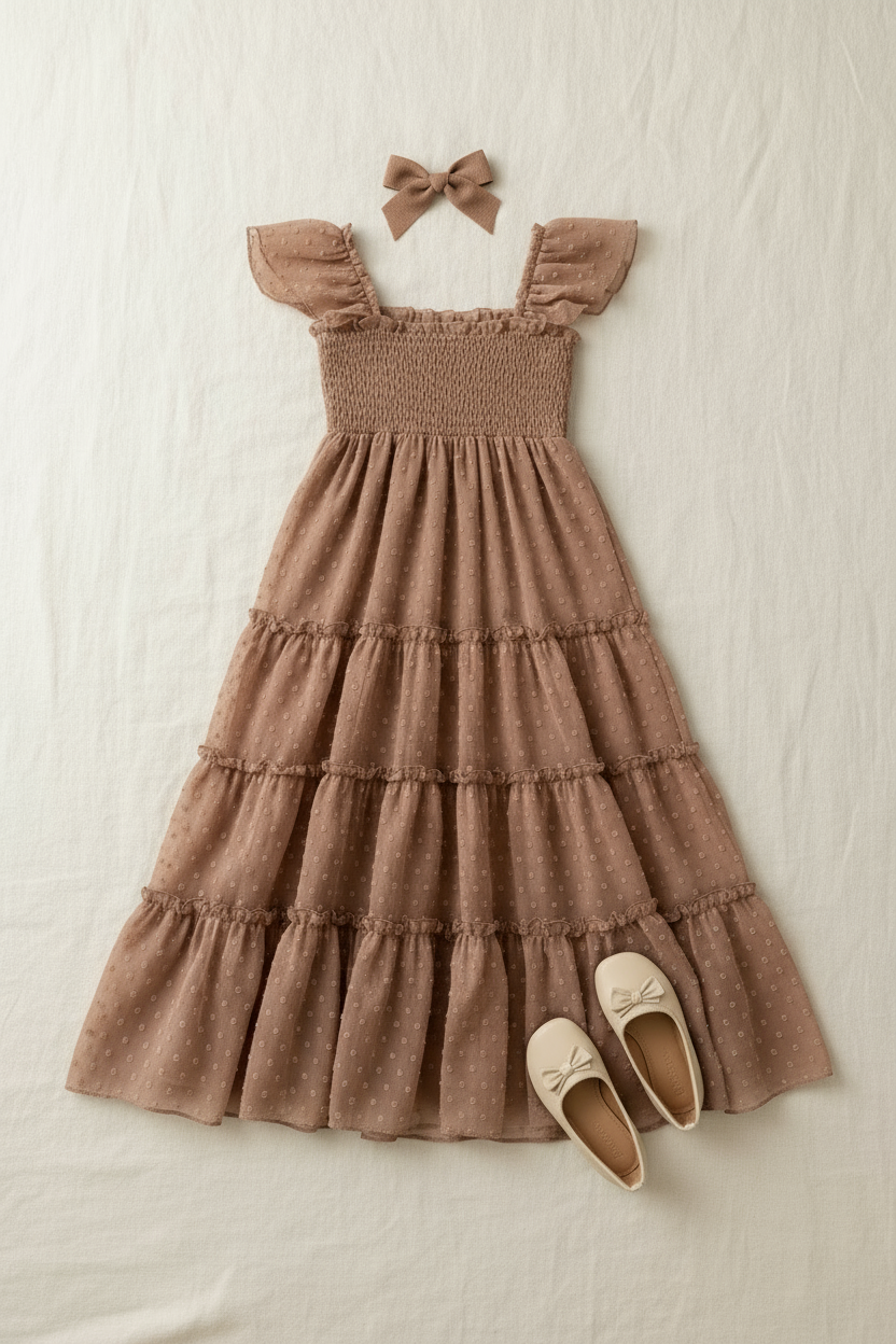 INDIE BLUE Dresses Marabella Dress (mocha swiss dot)