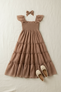 INDIE BLUE Dresses Marabella Dress (mocha swiss dot)