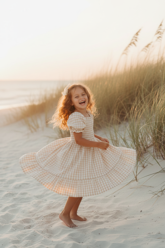 SS Girl's Dress Karina Dress (tan gingham)