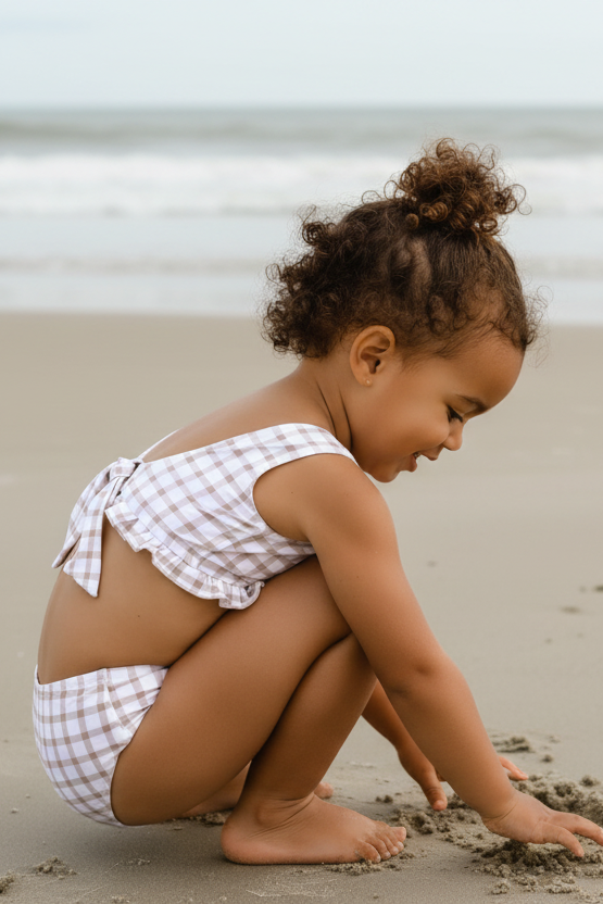 LB Girl's Swim Scoopback Set (flax check)