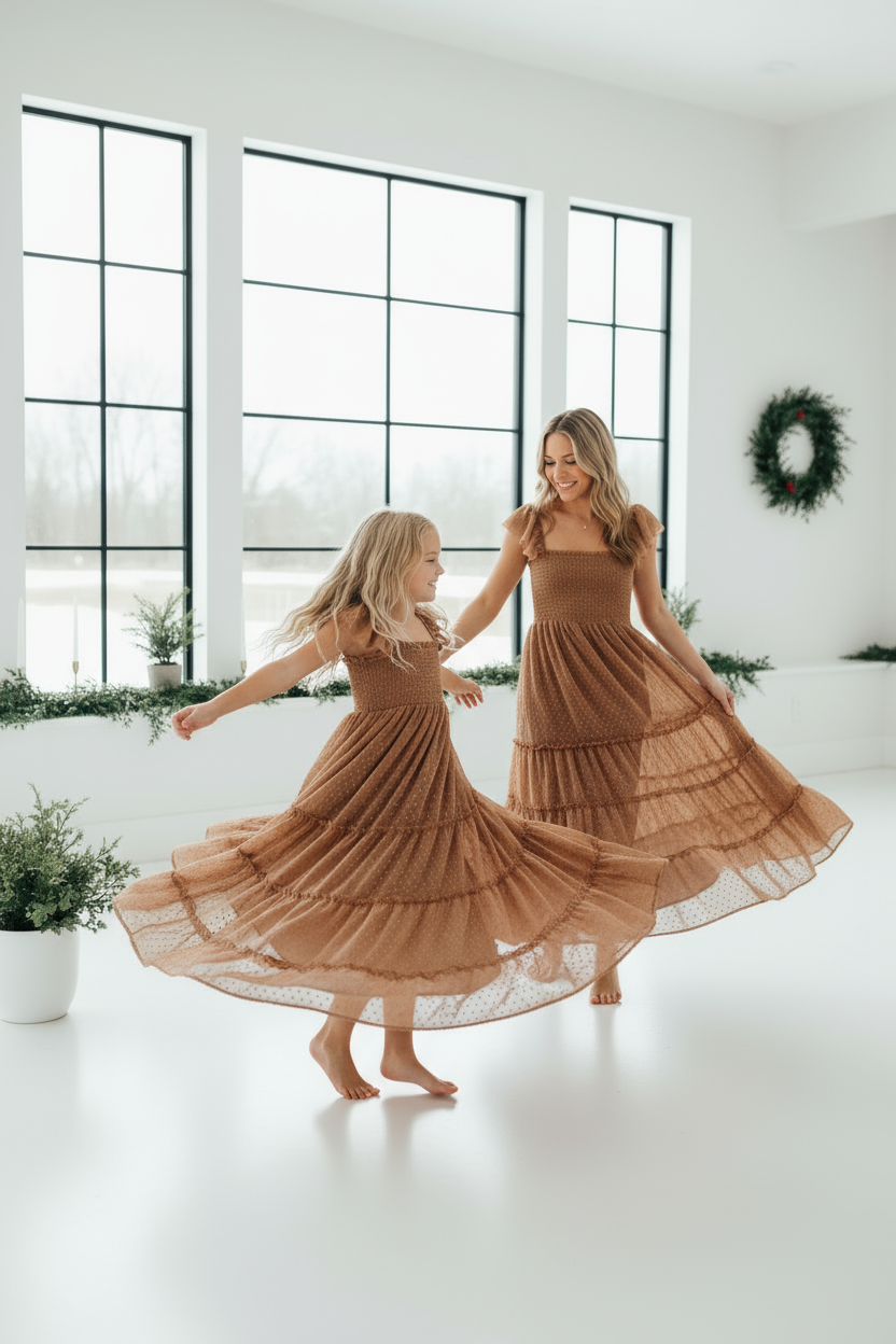 INDIE BLUE Women Women's Marabella Dress (mocha swiss dot)