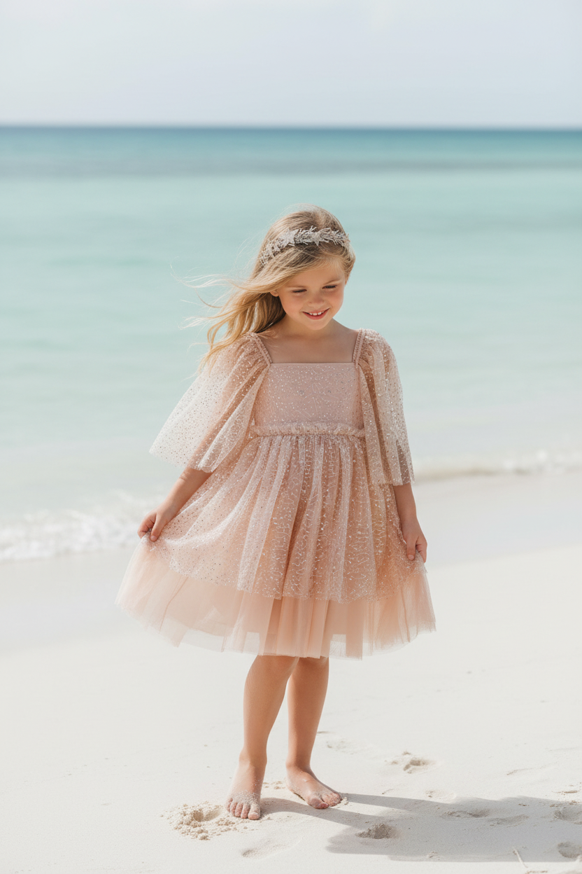 INDIE BLUE Dresses Uma Dress (sequin pink tulle)
