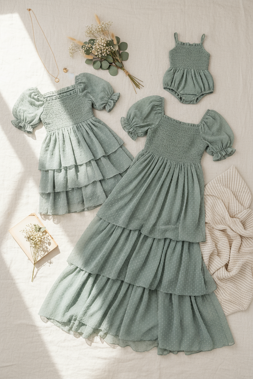 Willa Layer Dress (sage swiss dot)