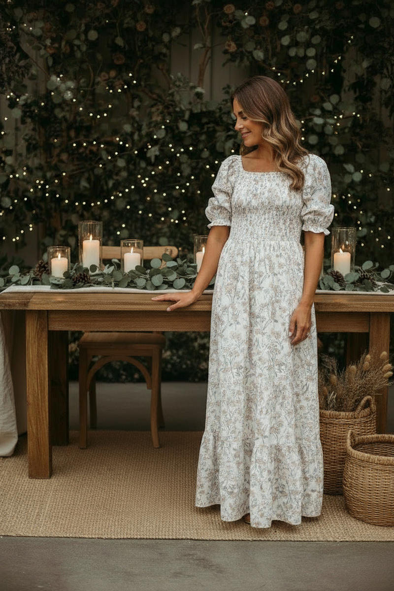 Women's Elle dress - standing by table