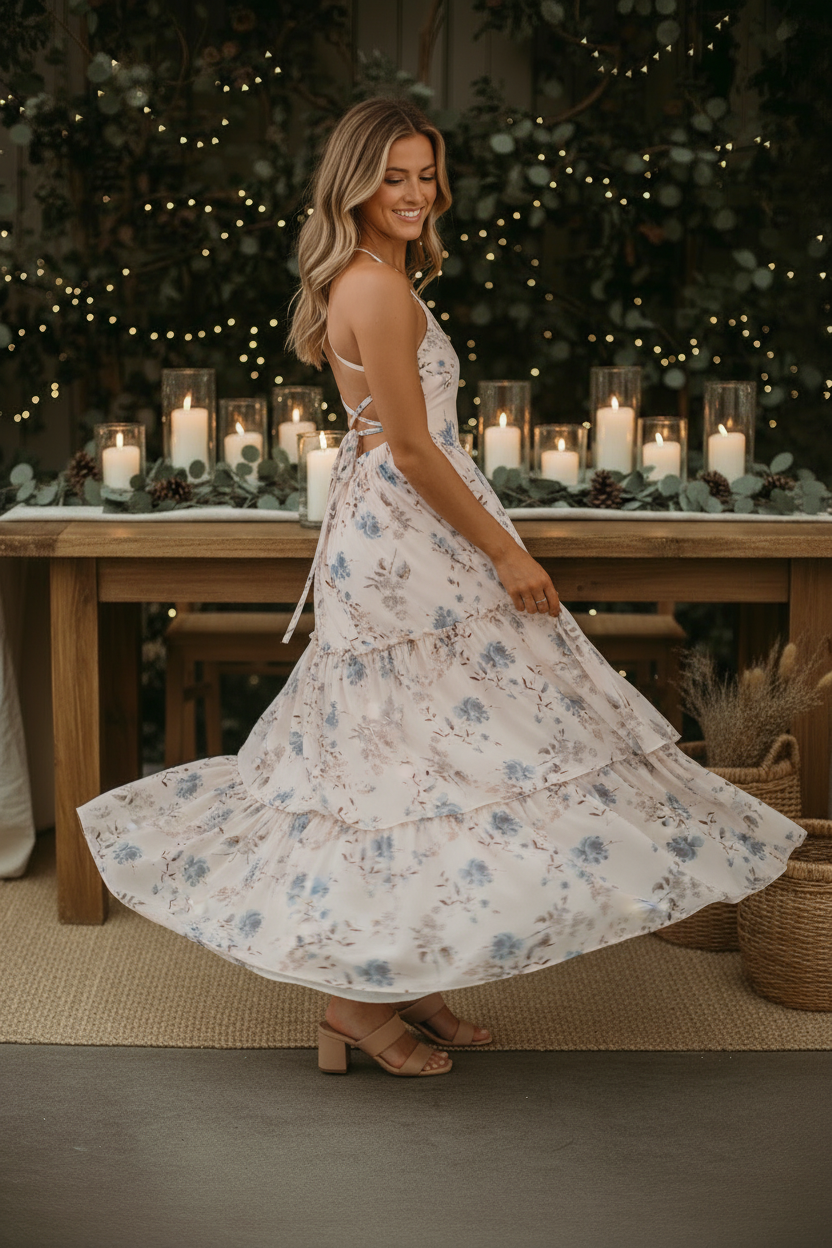 INDIE BLUE Women Women's Wendy Dress (floral blue chiffon)