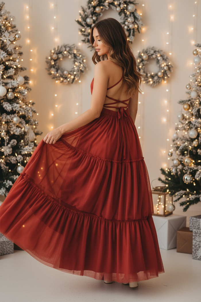 Women's Wendy Red Tulle Holiday Studio Shot - Layered Skirt