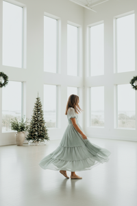 INDIE BLUE Women Women's Willa Maxi Dress (sage swiss dot)