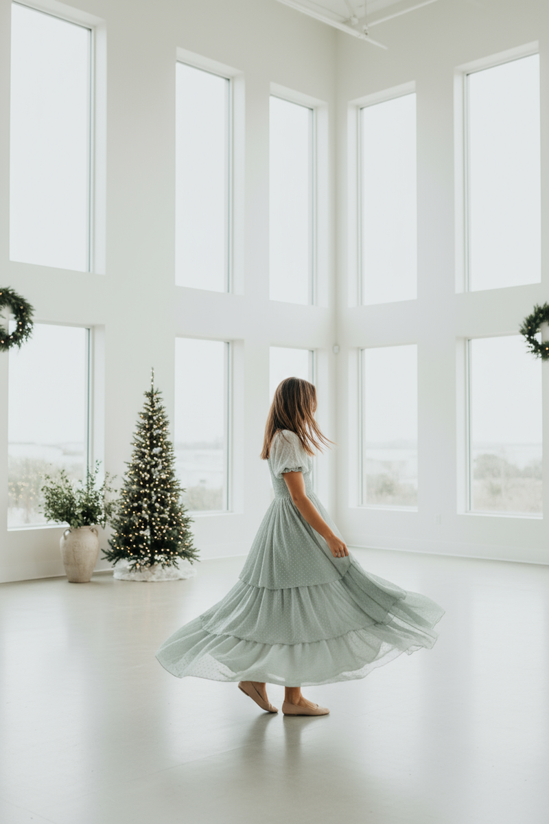 INDIE BLUE Women Women's Willa Maxi Dress (sage swiss dot)