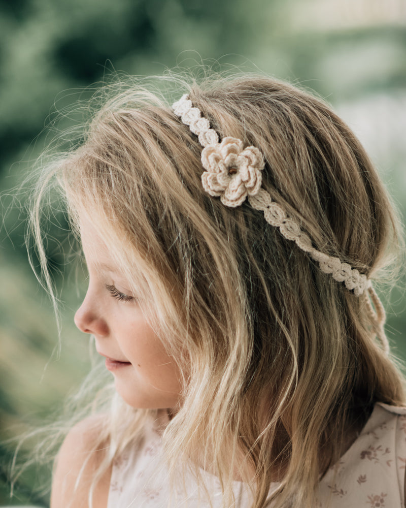 Small Flower Crochet Headband (cream)