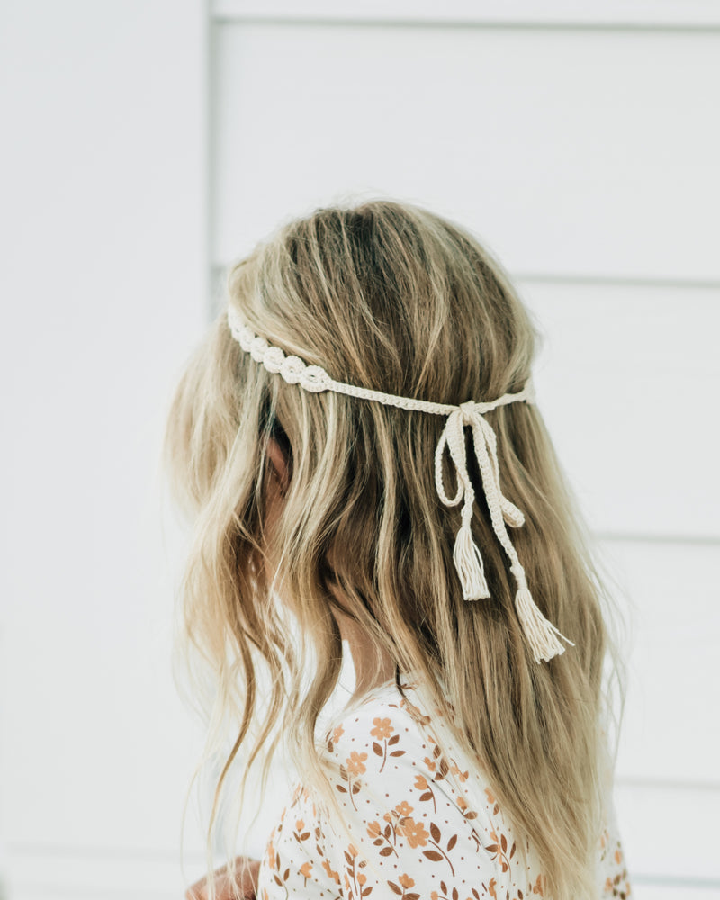 Small Flower Crochet Headband (cream)