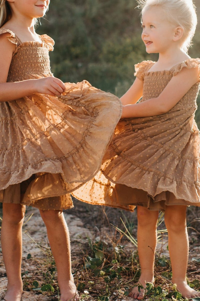 INDIE BLUE Dresses Pia Dress (mocha swiss dot)