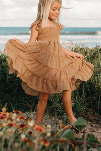 SS Girl's Dress Pia Dress (mocha swiss dot)