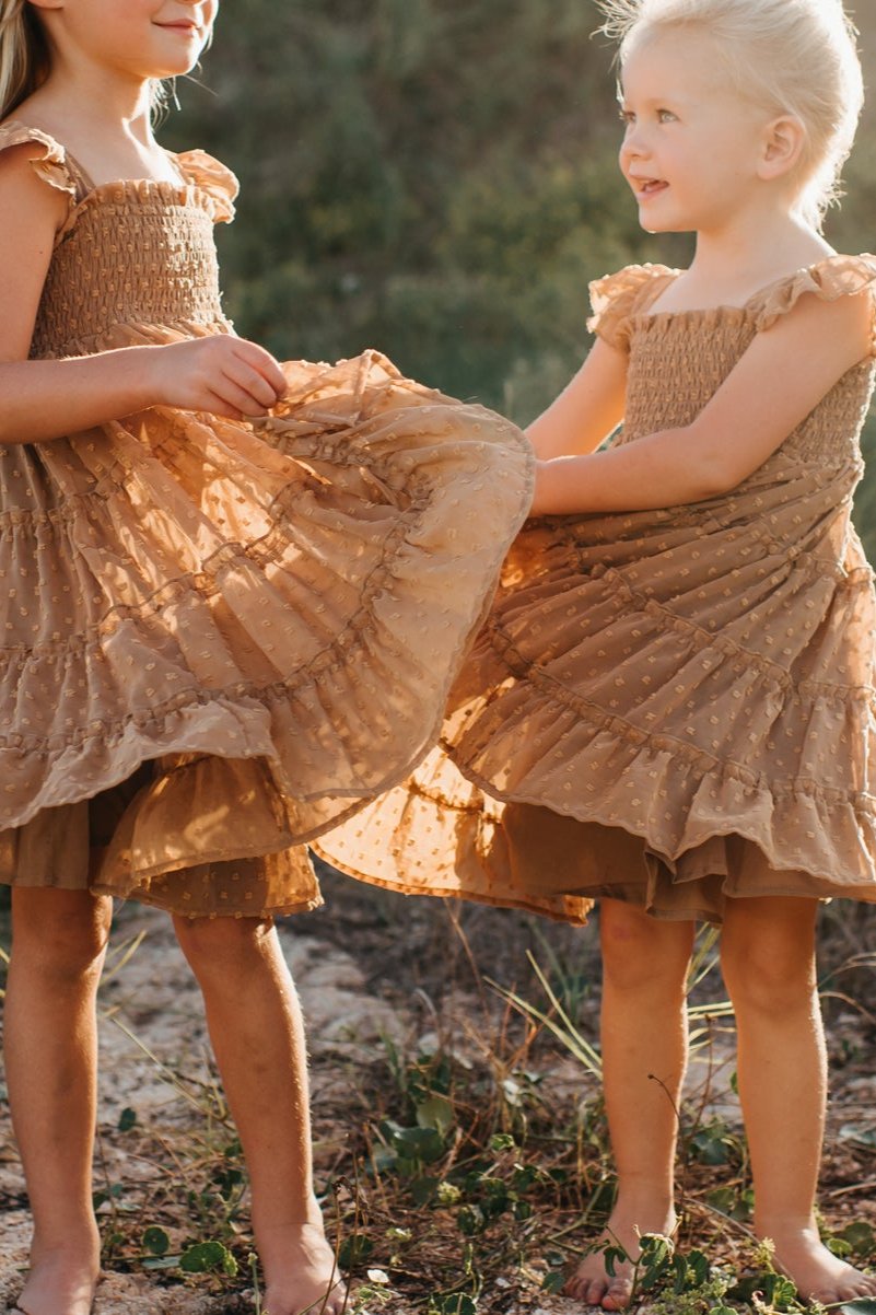 SS Girl's Dress Pia Dress (mocha swiss dot)