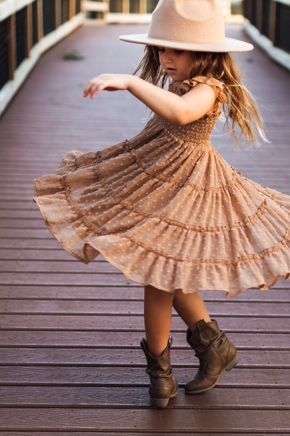 SS Girl's Dress Pia Dress (mocha swiss dot)