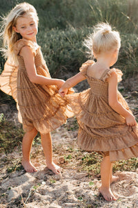 SS Girl's Dress Pia Dress (mocha swiss dot)