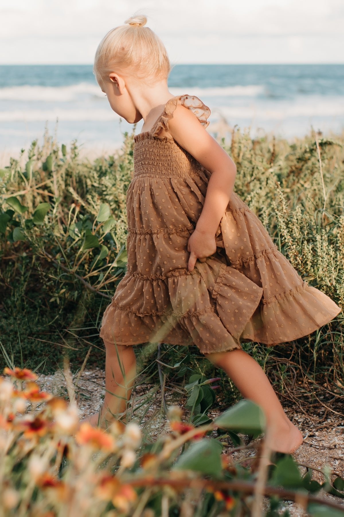 SS Girl's Dress Pia Dress (mocha swiss dot)