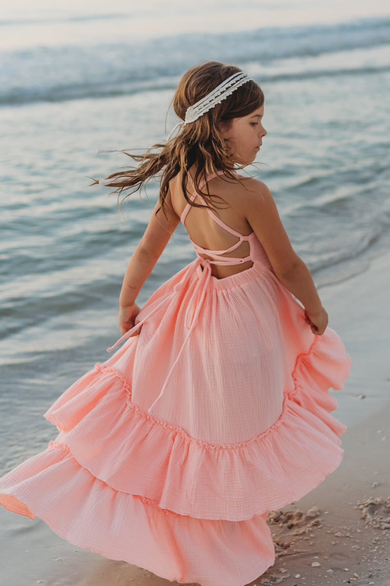 Wendy Dress (vibrant coral muslin) SUMMER SALE 14Y